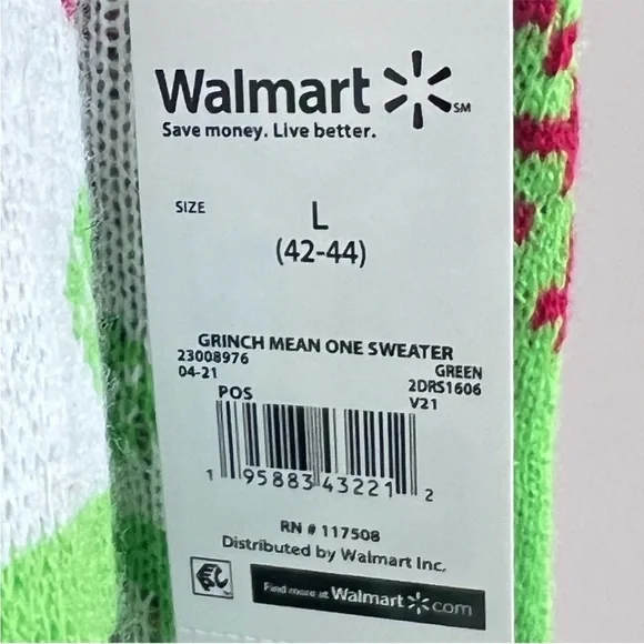 Christmas Ugly Grinch Mean One Crew Neck Sweater Size L Green NWT - Picture 6 of 6